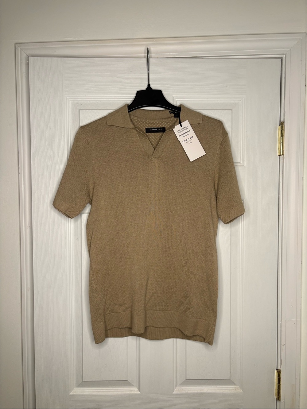 Kenneth Cole Men’s Small Short Sleeve Knit Polo - Beige Tan